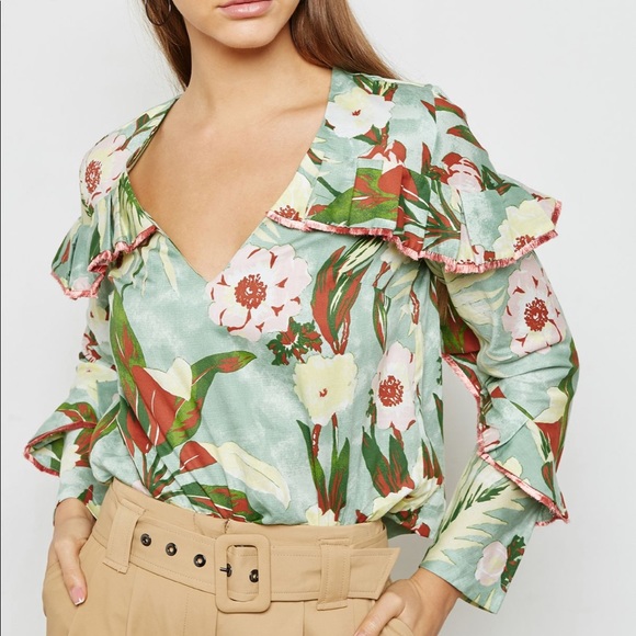 TOPSHOP Floral Print Ruffled Detail Top - Picture 4 of 8